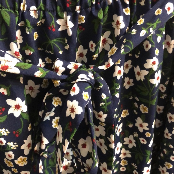 Navy floral midi skirt with tie - Picture 2 of 4